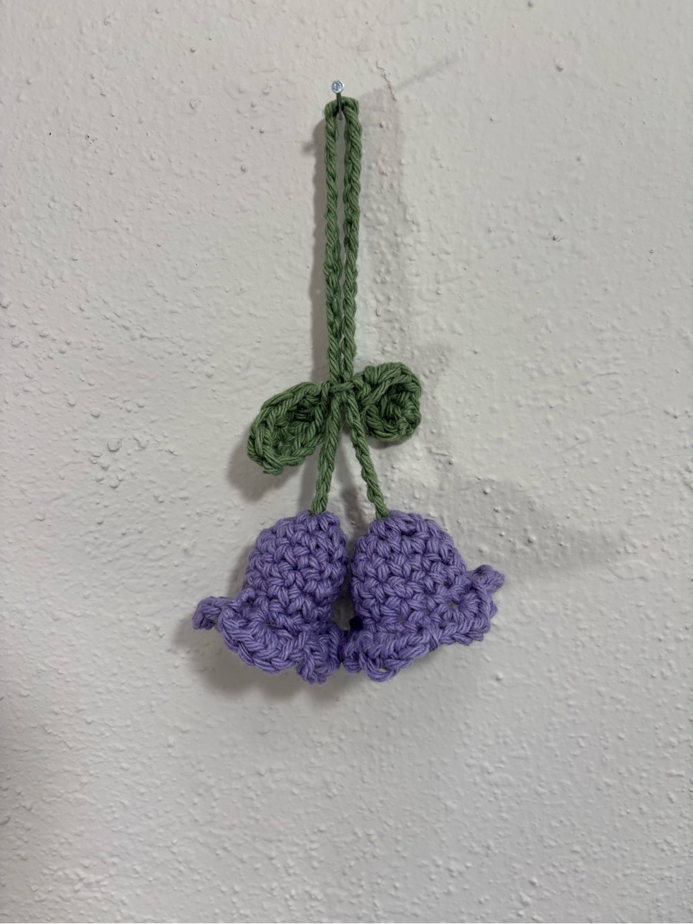 Handmade Crochet Lavender Bell Charm - Green Stem